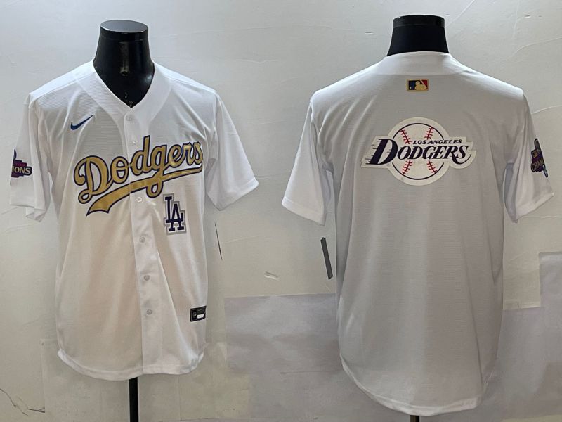 Men Los Angeles Dodgers Blank White Champion gold character 2025 Nike MLB Jersey style 29